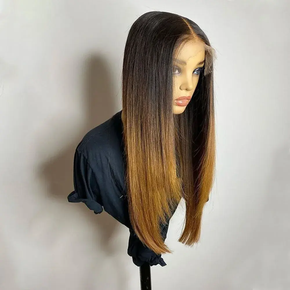 Ombre Blonde 26 inch 180Density Soft Long Silky Straight Lace Front Wig For Women With BabyHair Preplucked Natural Hairline