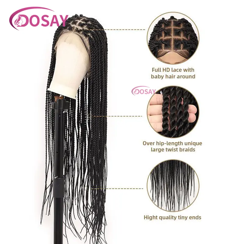 36" Senegalese Twist Wig Synthetic Braided Wig for Women Full Lace Front Braided Wig with Baby hair Knotless Box Braided Wig