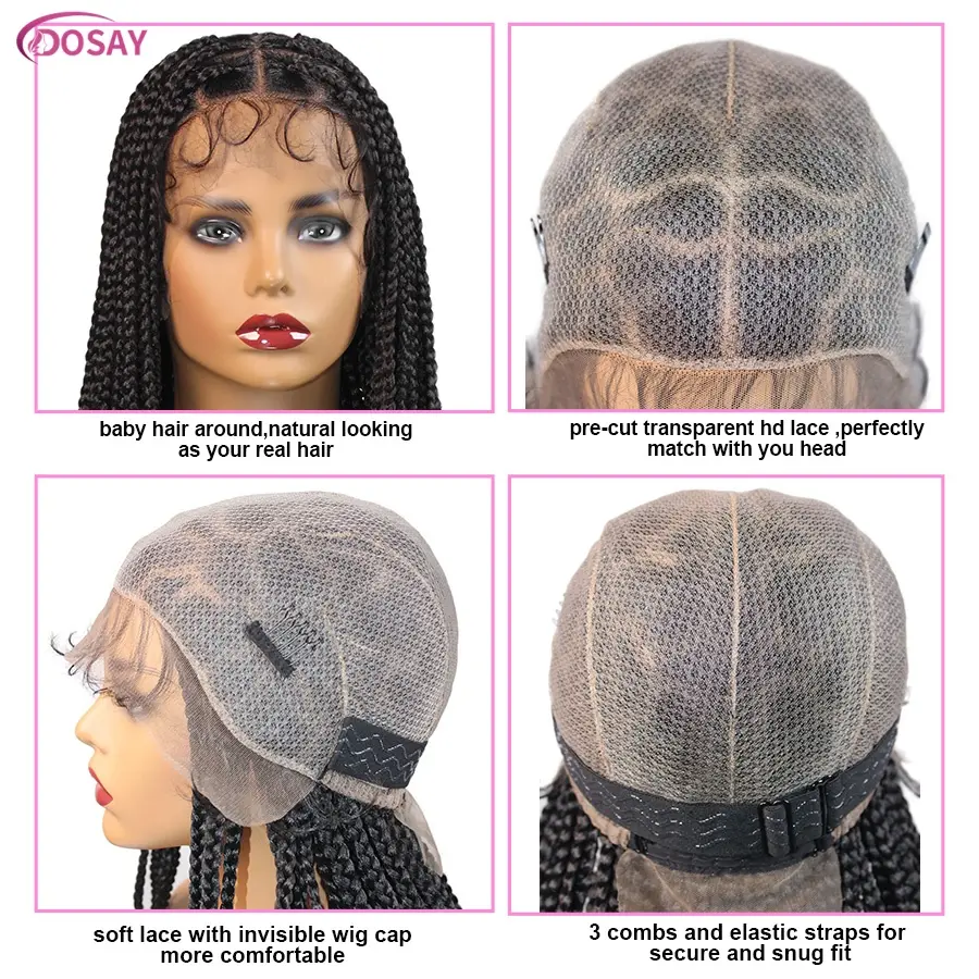 Fulani Full Lace Cornrow Braided Wigs For Black Women Handmade Synthetic Braided Wig With Baby Hair Heart Knotless Box Braid Wig