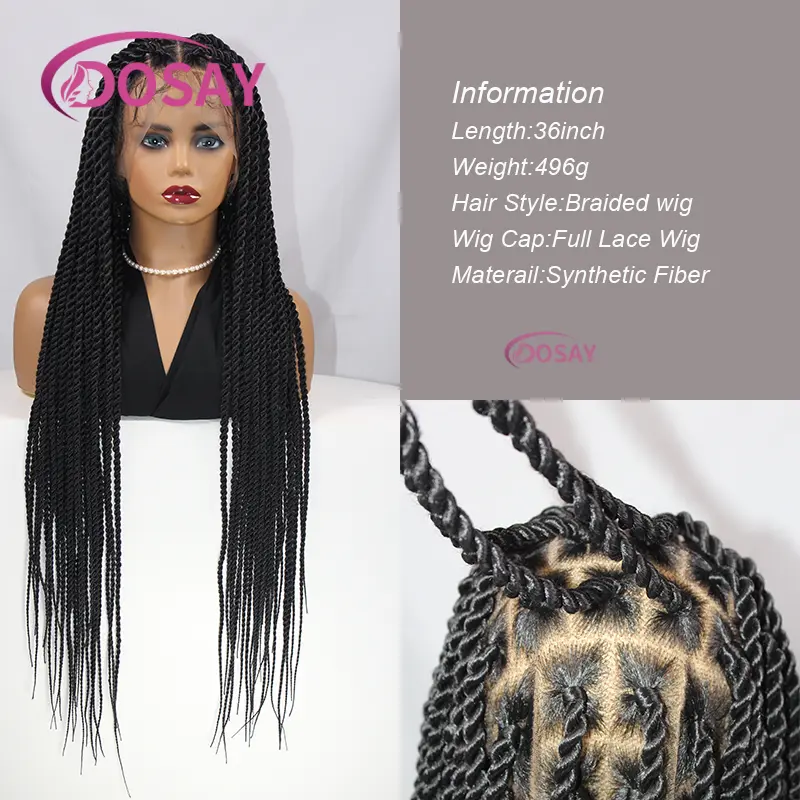 36" Senegalese Twist Wig Synthetic Braided Wig for Women Full Lace Front Braided Wig with Baby hair Knotless Box Braided Wig