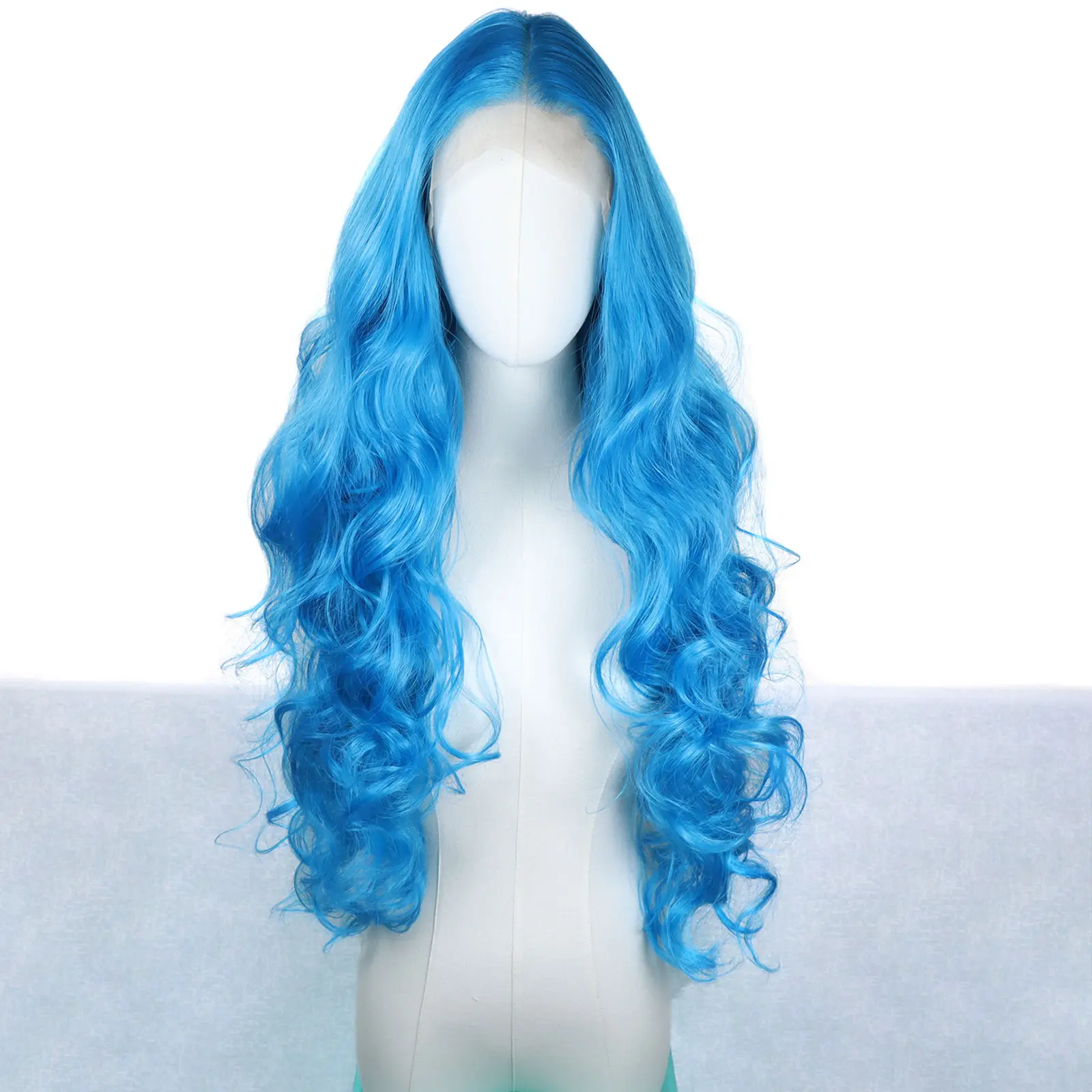 30Inch Blue Lace Front Synthetic Wigs Wavy 13x3 Transparent Heat Resistant Fiber Hair Cosplay Blue Wig For Women 150% Density