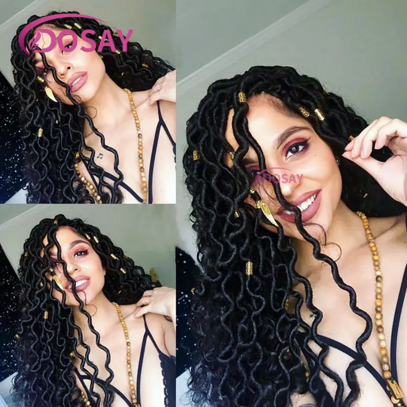 22"Synthetic Faux Locs Braided Wig Curly Twist Braiding Hair for Black Women Full Lace Wig Knotless Synthetic Braided Wigs
