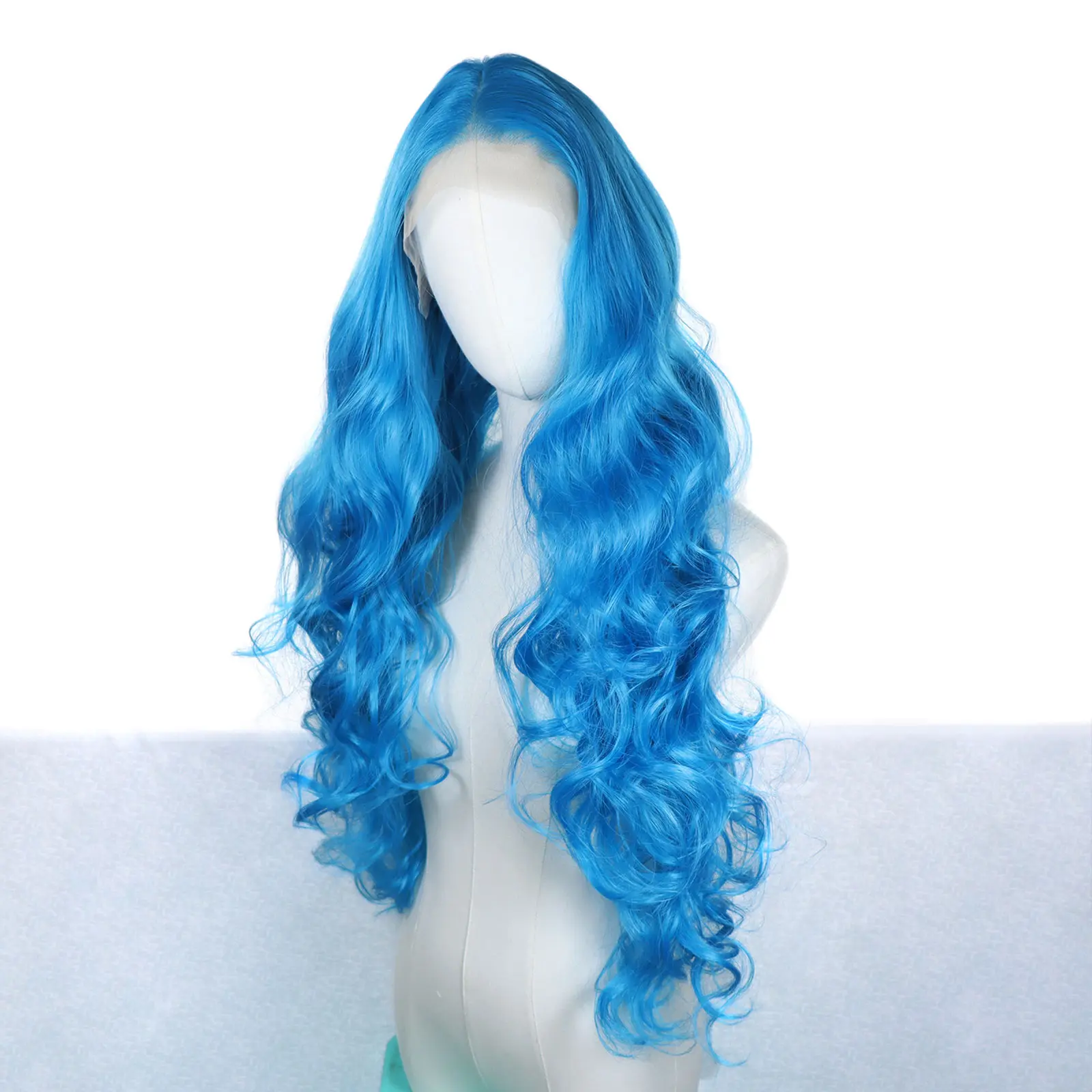 30Inch Blue Lace Front Synthetic Wigs Wavy 13x3 Transparent Heat Resistant Fiber Hair Cosplay Blue Wig For Women 150% Density