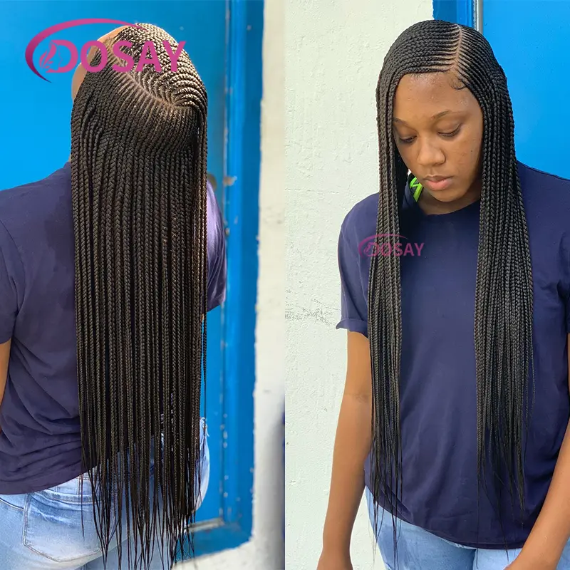 36" Synthetic Wigs Side Part Braided Wigs For Black Women Full Lace Wig Knotless Box Braids Wig With Baby Hair Braid African Wig