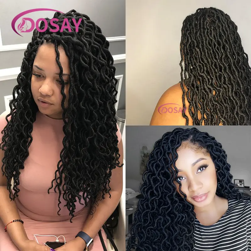 22"Synthetic Faux Locs Braided Wig Curly Twist Braiding Hair for Black Women Full Lace Wig Knotless Synthetic Braided Wigs