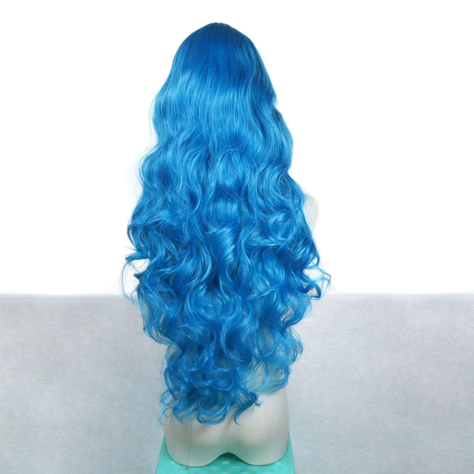 30Inch Blue Lace Front Synthetic Wigs Wavy 13x3 Transparent Heat Resistant Fiber Hair Cosplay Blue Wig For Women 150% Density