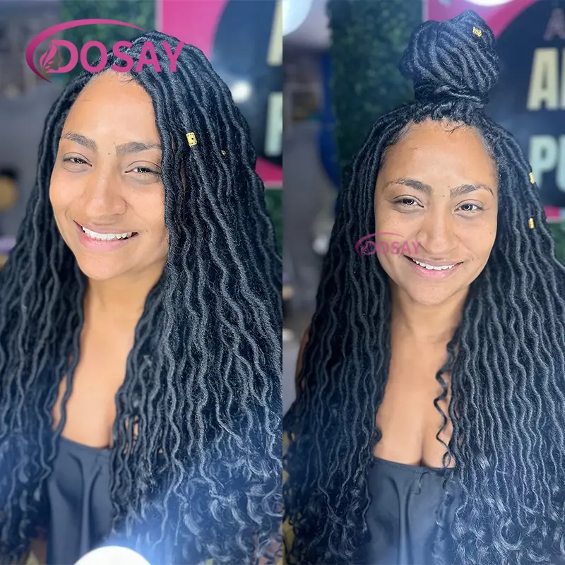 22"Synthetic Faux Locs Braided Wig Curly Twist Braiding Hair for Black Women Full Lace Wig Knotless Synthetic Braided Wigs
