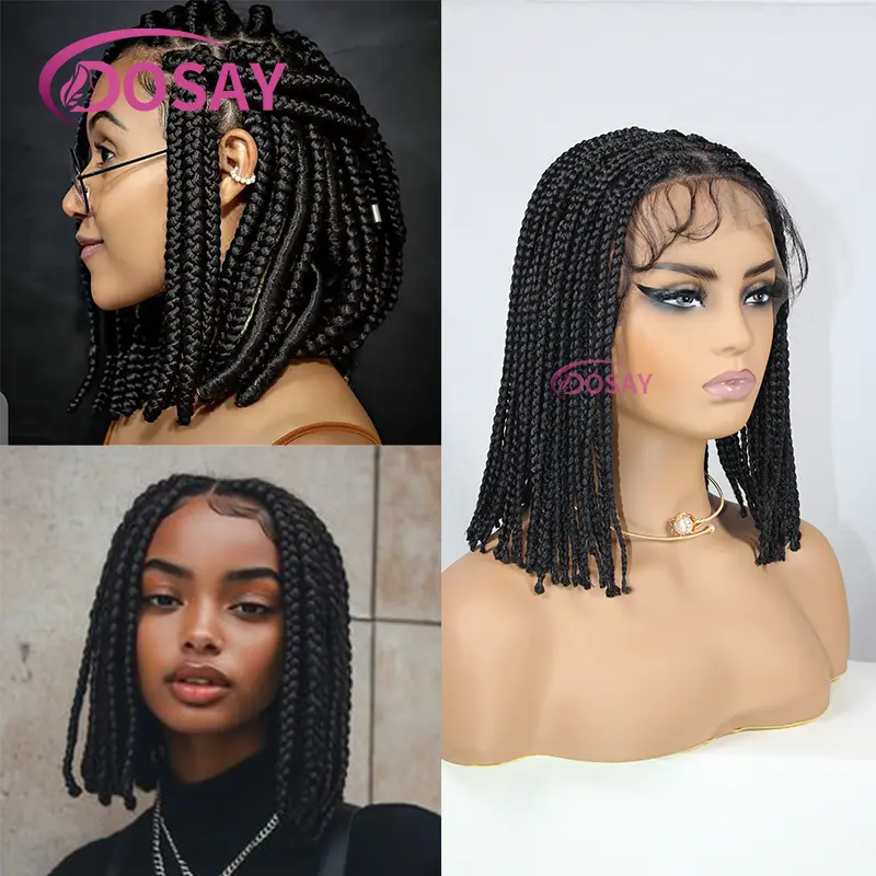 10inch Synthetic Short Bob Box Braided Wigs Knotless Box Braided Wigs Transparent Lace Front Braid Wigs with Baby hair On Sale