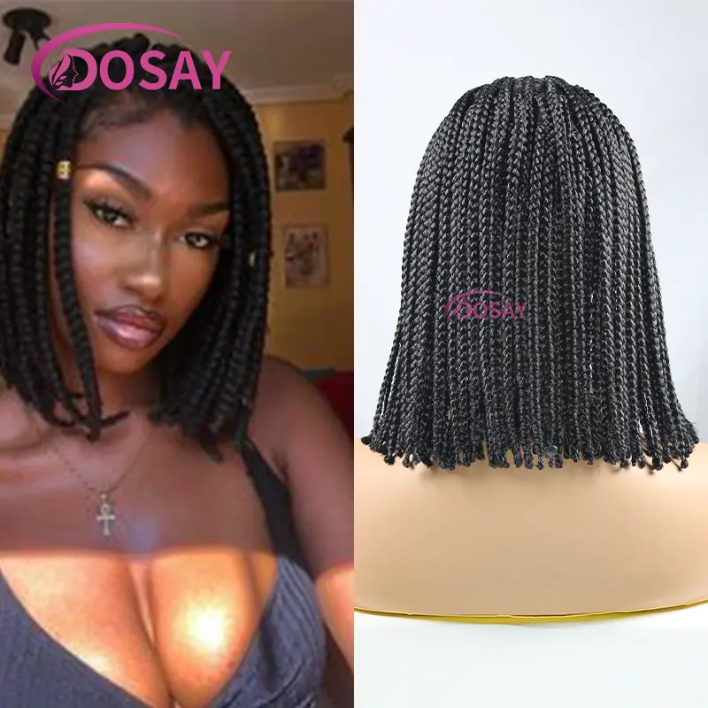 10inch Synthetic Short Bob Box Braided Wigs Knotless Box Braided Wigs Transparent Lace Front Braid Wigs with Baby hair On Sale