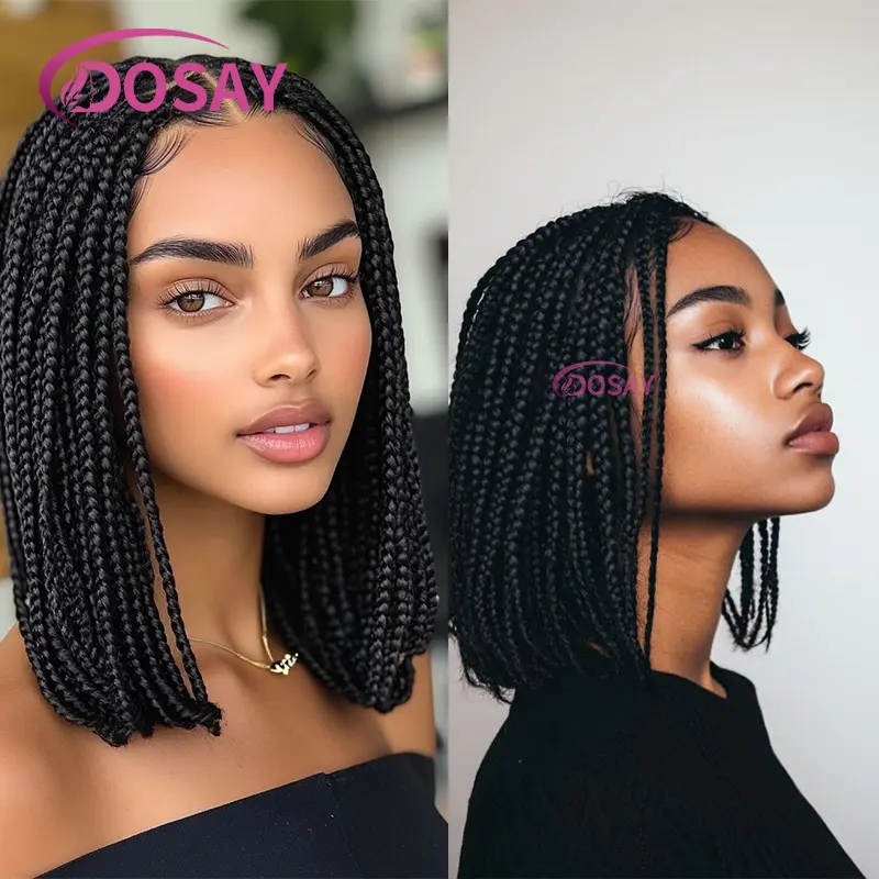 10inch Synthetic Short Bob Box Braided Wigs Knotless Box Braided Wigs Transparent Lace Front Braid Wigs with Baby hair On Sale