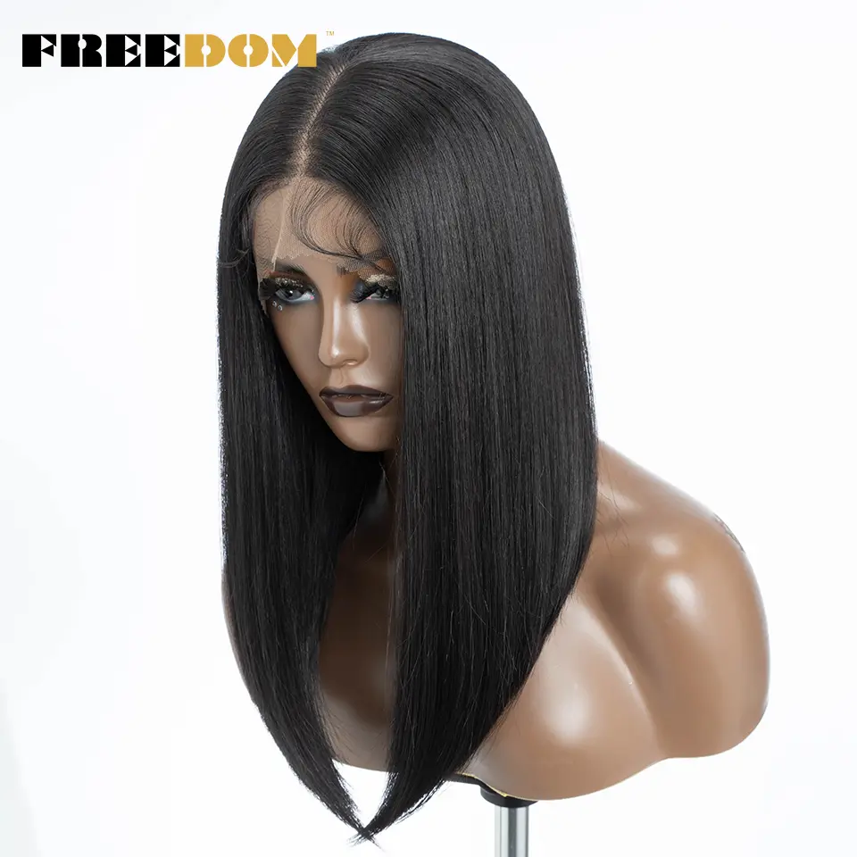 FREEDOM 13X7 Synthetic Lace Front Wigs For Black Women Straight Long Bob Lace Wigs Ombre Pink Blue Cosplay Wigs Heat Resistant