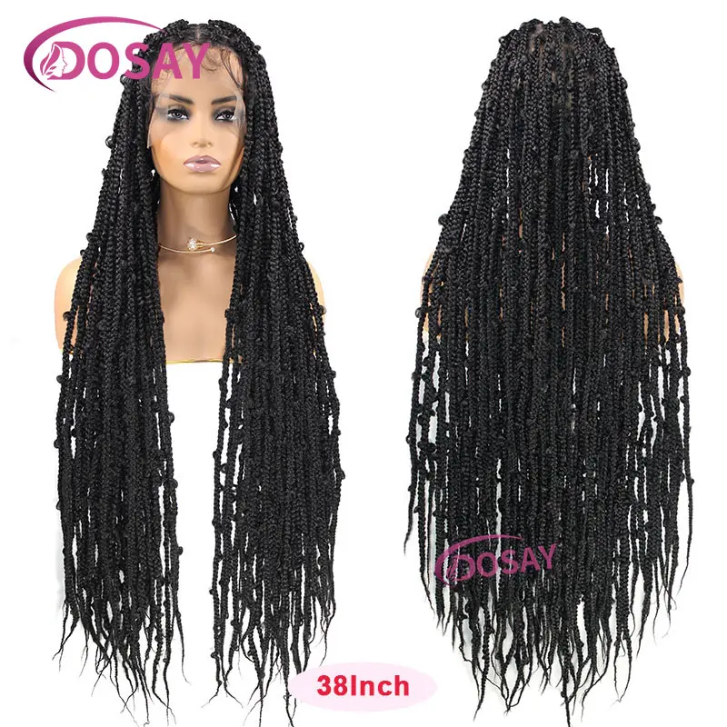 38" Synthetic Butterfly Braided Wigs Full Lace Front Wigs For Black Women African Braiding Hair Goddess Locs Box Braids Lace Wig