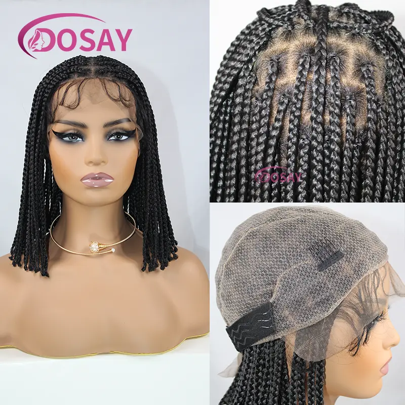10inch Synthetic Short Bob Box Braided Wigs Knotless Box Braided Wigs Transparent Lace Front Braid Wigs with Baby hair On Sale