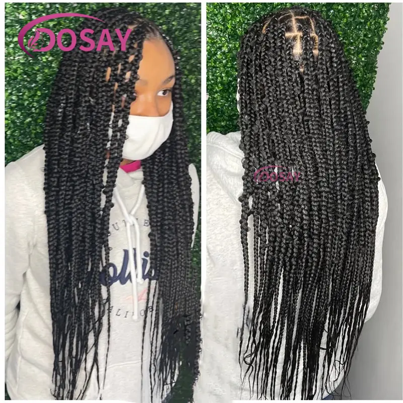 38" Synthetic Butterfly Braided Wigs Full Lace Front Wigs For Black Women African Braiding Hair Goddess Locs Box Braids Lace Wig