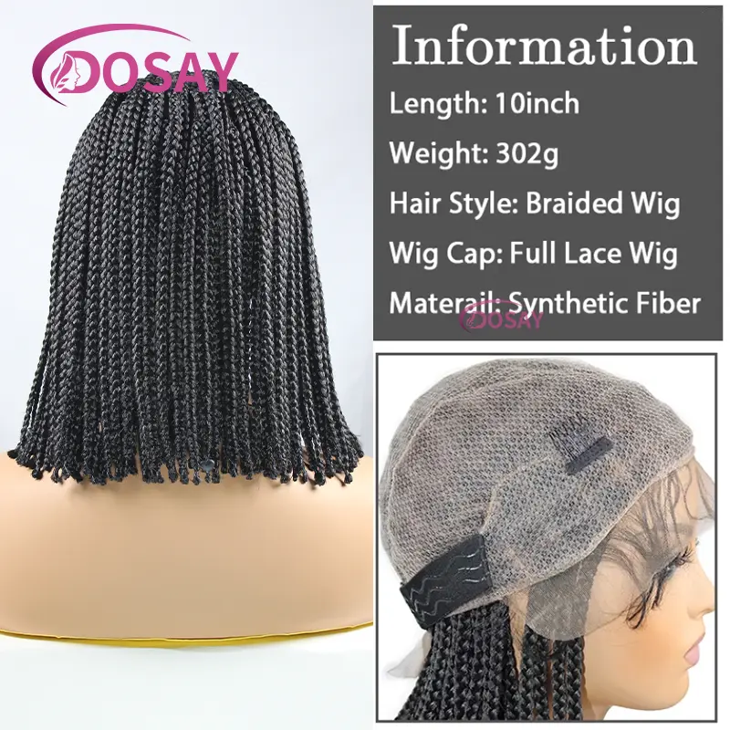 10inch Synthetic Short Bob Box Braided Wigs Knotless Box Braided Wigs Transparent Lace Front Braid Wigs with Baby hair On Sale