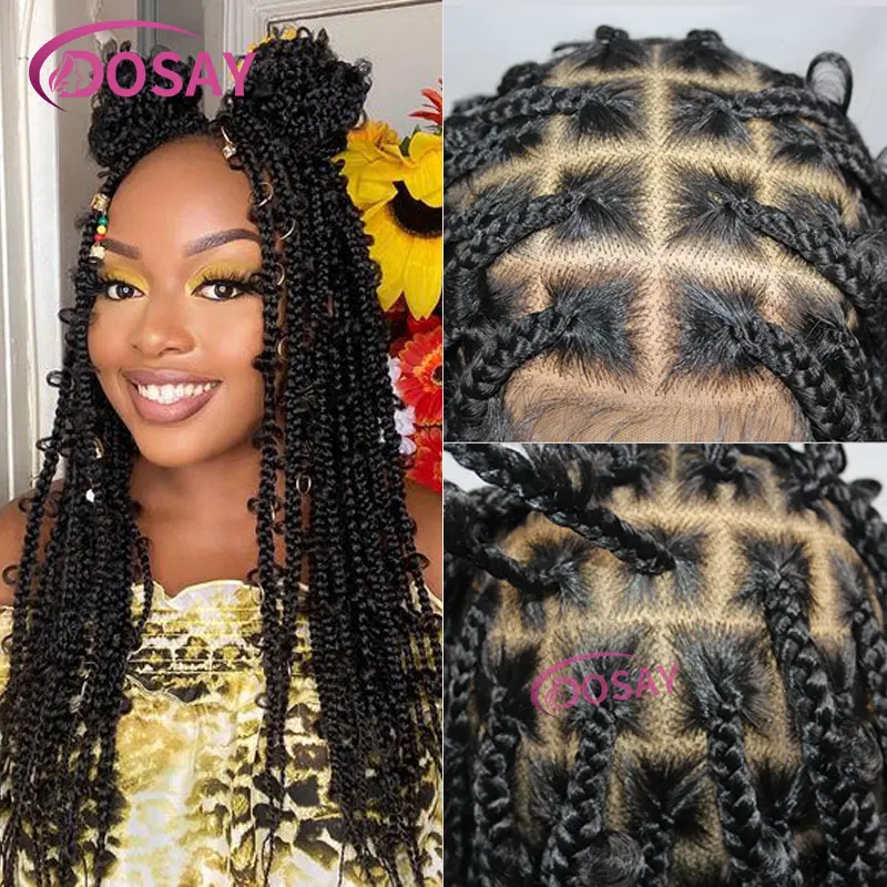 38" Synthetic Butterfly Braided Wigs Full Lace Front Wigs For Black Women African Braiding Hair Goddess Locs Box Braids Lace Wig