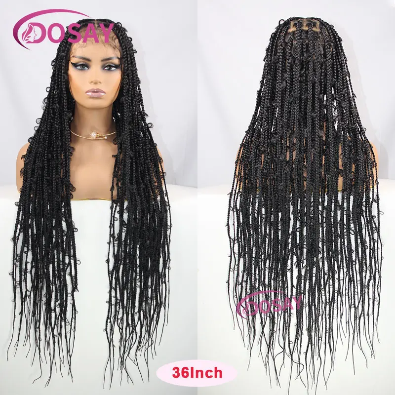 38" Synthetic Butterfly Braided Wigs Full Lace Front Wigs For Black Women African Braiding Hair Goddess Locs Box Braids Lace Wig