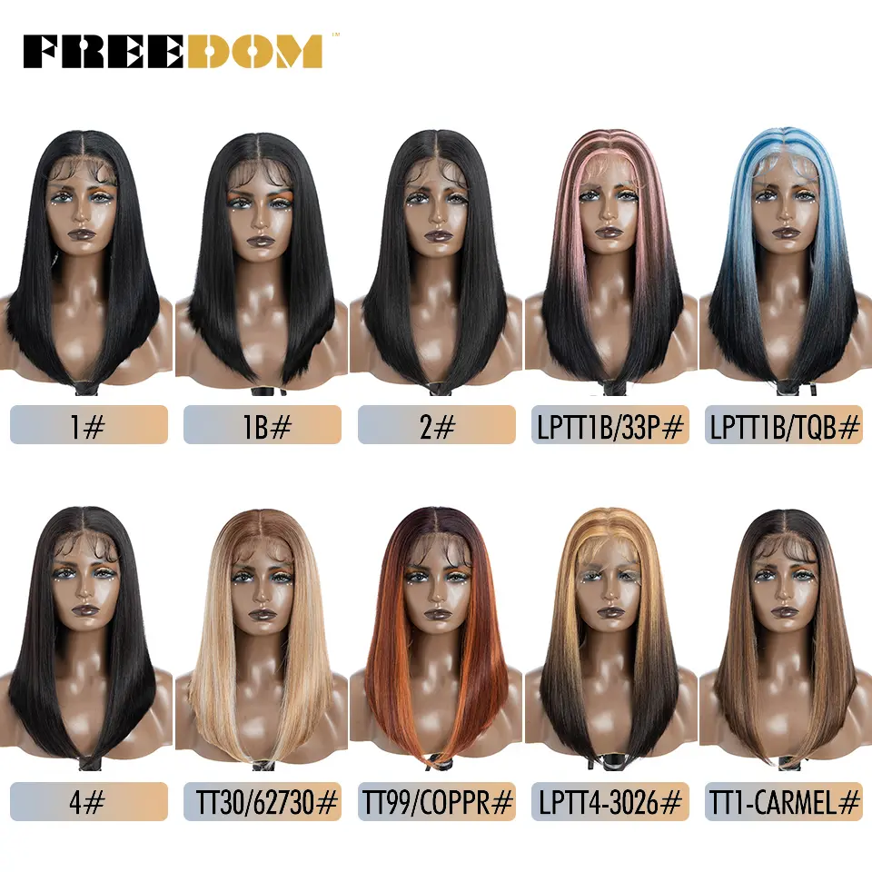 FREEDOM 13X7 Synthetic Lace Front Wigs For Black Women Straight Long Bob Lace Wigs Ombre Pink Blue Cosplay Wigs Heat Resistant