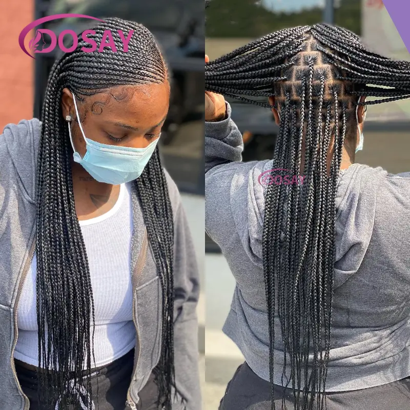 36" Side Part Braided Wigs Cornrows Braids Lace Wigs Synthetic Full Lace Front Wigs For Black Women Knotless Box Braiding Hair