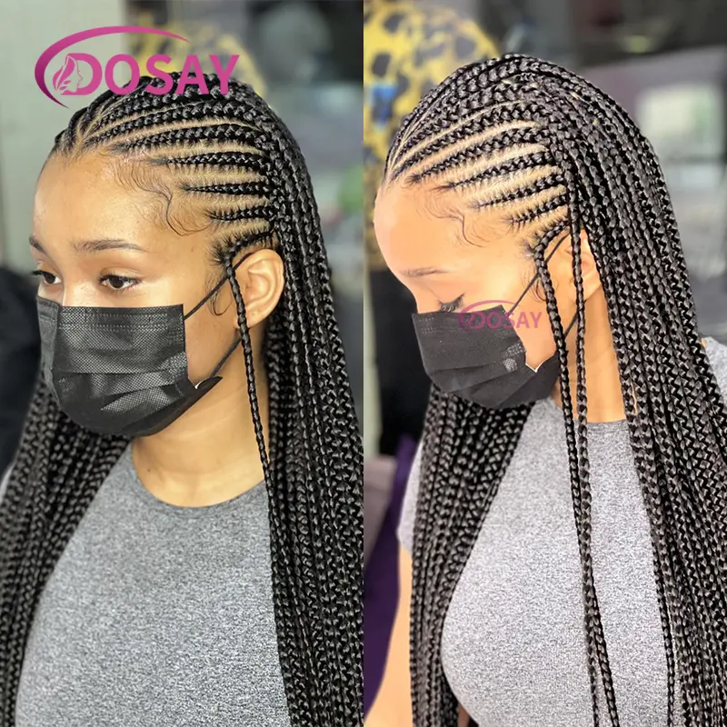 36" Cornrow Full Lace Braided Wigs Synthetic Lace Front Wigs for Black Women African Box Braids Wig with Baby Hair Braiding Wigs