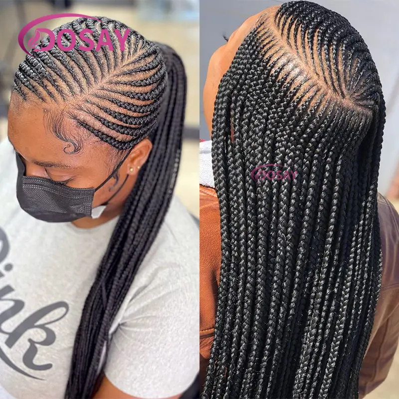 36" Side Part Braided Wigs Cornrows Braids Lace Wigs Synthetic Full Lace Front Wigs For Black Women Knotless Box Braiding Hair