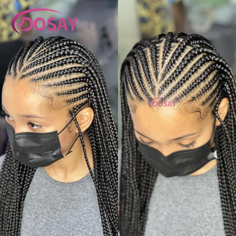 36" Cornrow Full Lace Braided Wigs Synthetic Lace Front Wigs for Black Women African Box Braids Wig with Baby Hair Braiding Wigs