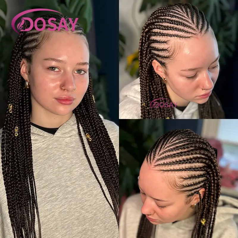 36" Cornrow Full Lace Braided Wigs Synthetic Lace Front Wigs for Black Women African Box Braids Wig with Baby Hair Braiding Wigs