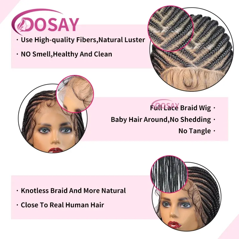 36" Cornrow Full Lace Braided Wigs Synthetic Lace Front Wigs for Black Women African Box Braids Wig with Baby Hair Braiding Wigs