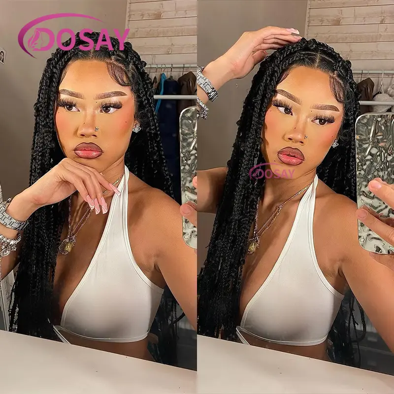 36Inches Synthetic Knotless Box Braided Wigs With Baby Hair Cornrow Butterfly Braids Lace Wigs For Black Women Braid Africa Wigs