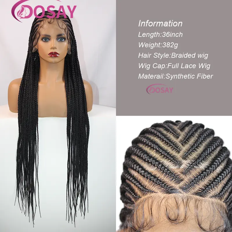 36" Cornrow Full Lace Braided Wigs Synthetic Lace Front Wigs for Black Women African Box Braids Wig with Baby Hair Braiding Wigs