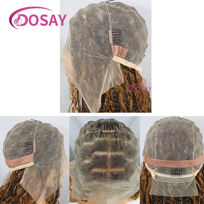 Blonde Boho Braided Wigs Synthetic Full Lace Front Wigs With Curly Hair Goddess Cornrows Braids Lace Wigs Knotless Box Braid Wig