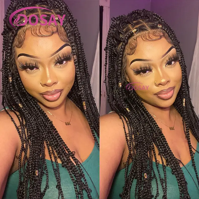 36Inches Synthetic Knotless Box Braided Wigs With Baby Hair Cornrow Butterfly Braids Lace Wigs For Black Women Braid Africa Wigs