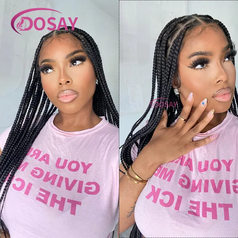 36" Synthetic Full Lace Braided Wigs for Black Women Knotless Box Braids Lace Frontal Wig with Baby Hair Cornrow HD Lace Wigs