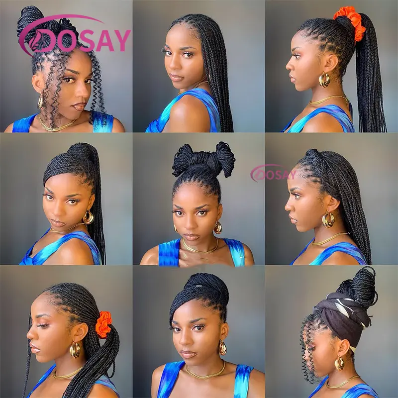 36" Synthetic Full Lace Braided Wigs for Black Women Knotless Box Braids Lace Frontal Wig with Baby Hair Cornrow HD Lace Wigs