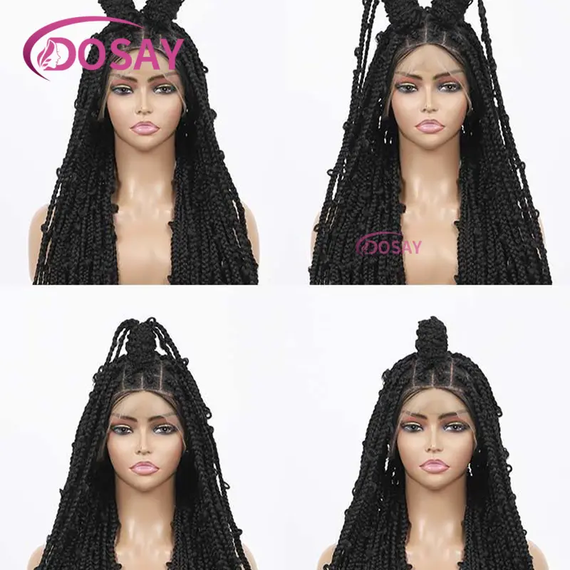 36Inches Synthetic Knotless Box Braided Wigs With Baby Hair Cornrow Butterfly Braids Lace Wigs For Black Women Braid Africa Wigs