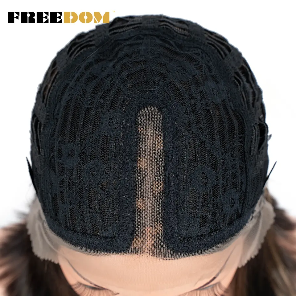 FREEDOM Short Bob Synthetic Lace Wig Straight Ombre Blue Pink Ginger Blonde Lace Wigs For Black Women Middle Part Cosplay Wig