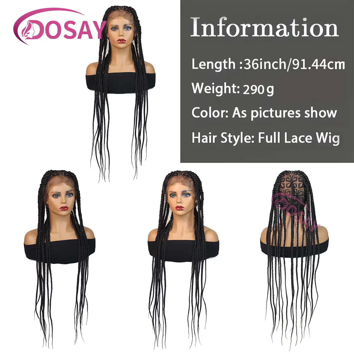 36 Inches Synthetic Full Lace Cornrow Braided Wig for Women Knotless Braided Design for Daily Use