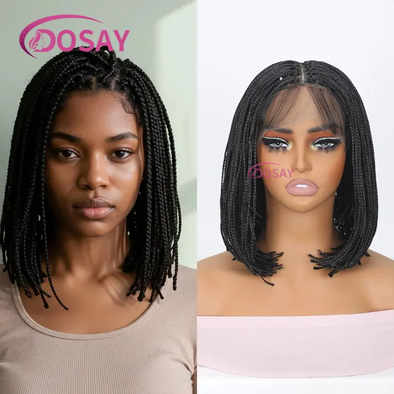 Micro Braided Wigs for Black Women  6X6 Lace Front Short Bob Braid Synthetic Knotless Lace Frontal Box Braid Wig With Baby Hair