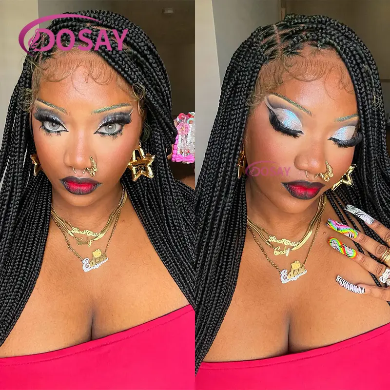 36" Synthetic Lace Front Wig for Women Blond Wig Knotless Box Wig with Baby Hair Cornrow Braided Wigs Braid African Wig