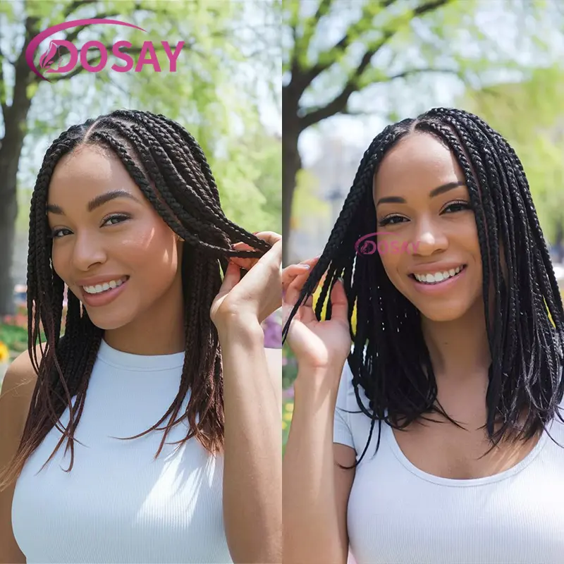 Micro Braided Wigs for Black Women  6X6 Lace Front Short Bob Braid Synthetic Knotless Lace Frontal Box Braid Wig With Baby Hair