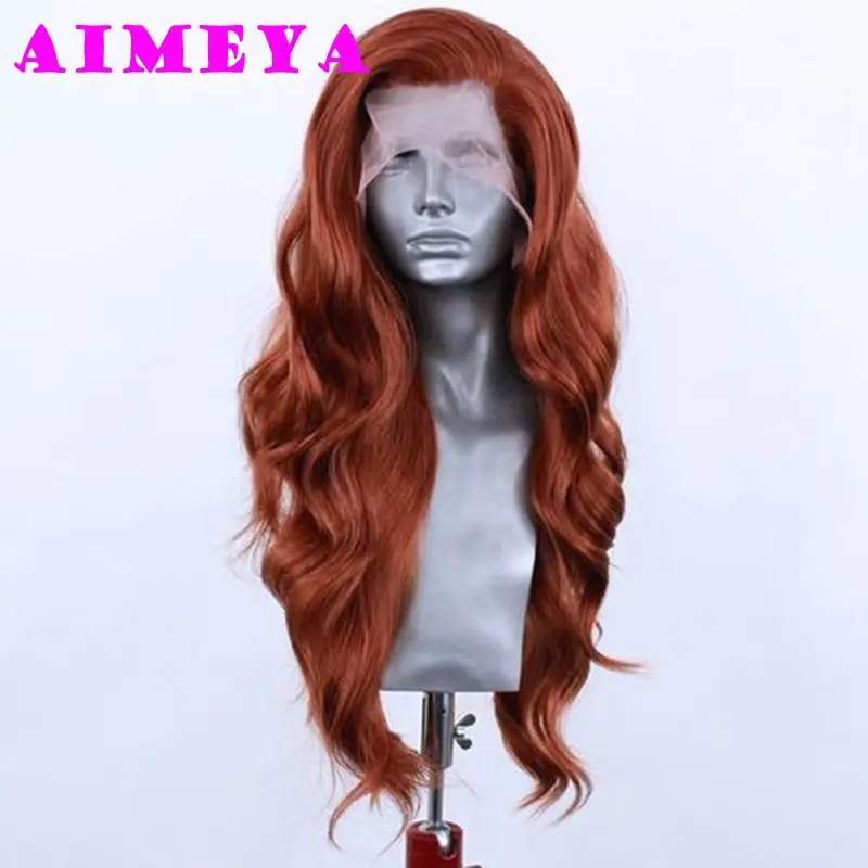 AIMEYA Synthetic Ginger Orange Body Wave Wigs Free Part Lace Front Wigs for Women Natural Looking Daily Wear Costume Party Wig