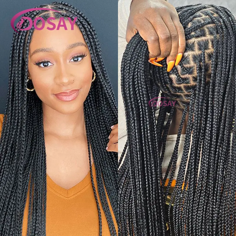 36" Synthetic Lace Front Wig for Women Blond Wig Knotless Box Wig with Baby Hair Cornrow Braided Wigs Braid African Wig