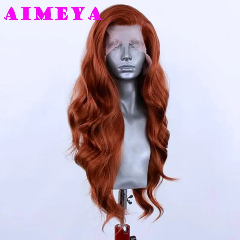 AIMEYA Synthetic Ginger Orange Body Wave Wigs Free Part Lace Front Wigs for Women Natural Looking Daily Wear Costume Party Wig