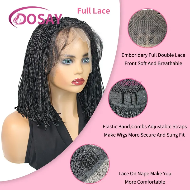 Micro Braided Wigs for Black Women  6X6 Lace Front Short Bob Braid Synthetic Knotless Lace Frontal Box Braid Wig With Baby Hair