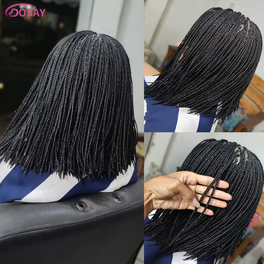 Short Micro Braids Synthetic Tiny Thin Cornrows Braided Wigs Twist Box Braids Wig For Black Women Box Braids Wigs With Baby Hair