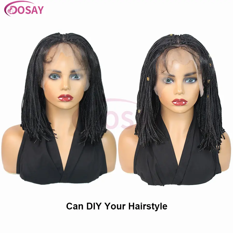 Short Micro Braids Synthetic Tiny Thin Cornrows Braided Wigs Twist Box Braids Wig For Black Women Box Braids Wigs With Baby Hair