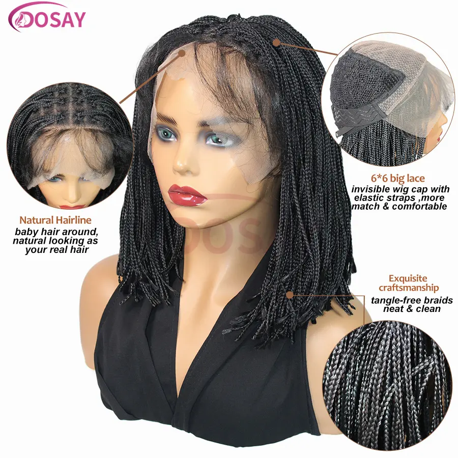 Short Micro Braids Synthetic Tiny Thin Cornrows Braided Wigs Twist Box Braids Wig For Black Women Box Braids Wigs With Baby Hair