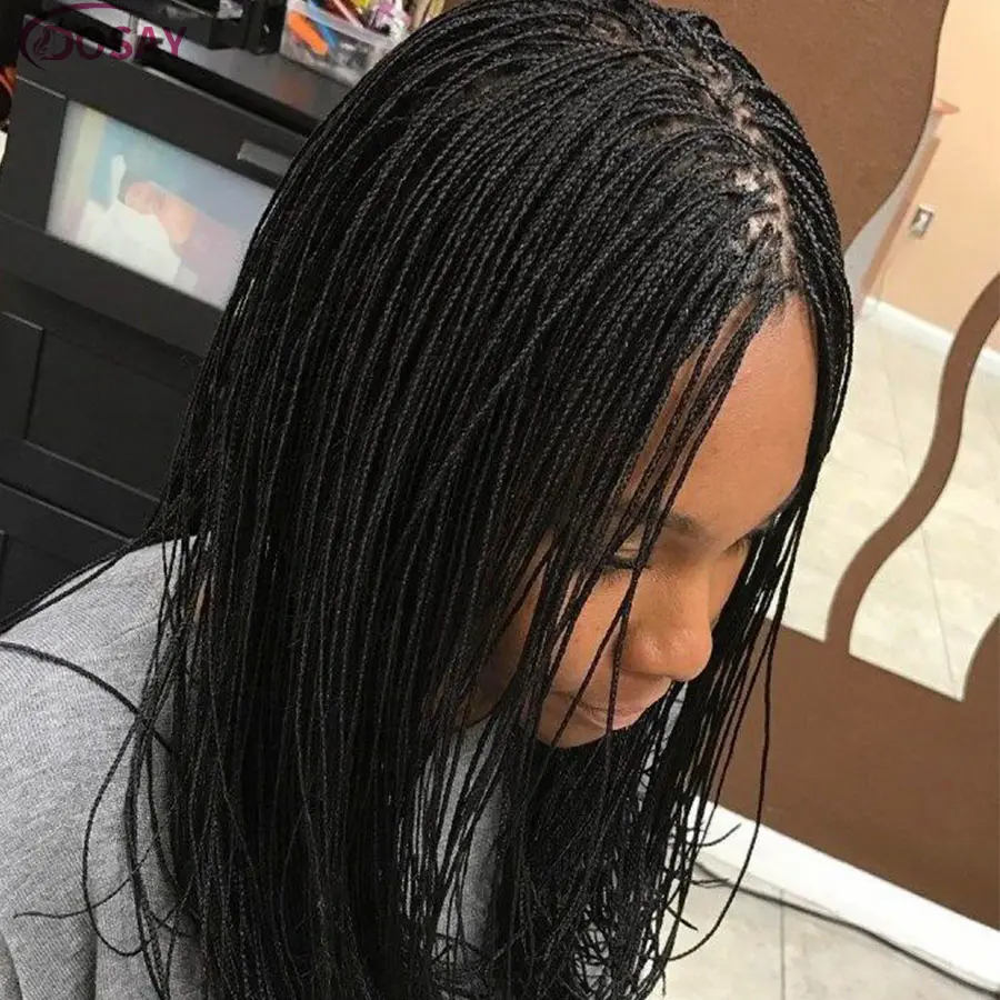 Short Micro Braids Synthetic Tiny Thin Cornrows Braided Wigs Twist Box Braids Wig For Black Women Box Braids Wigs With Baby Hair