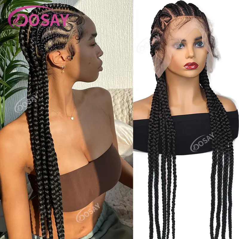 Full Lace Knotless Box Braided Wig for Women - Heart Synthetic Cornrow Box Style Braided Wig for Daily Use