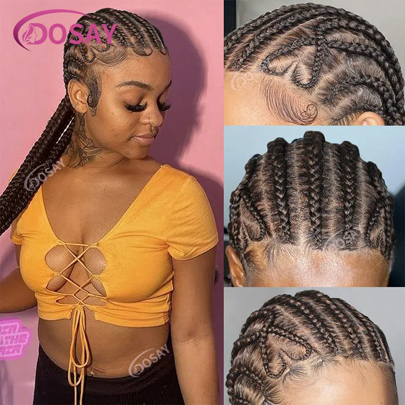Full Lace Knotless Box Braided Wig for Women - Heart Synthetic Cornrow Box Style Braided Wig for Daily Use